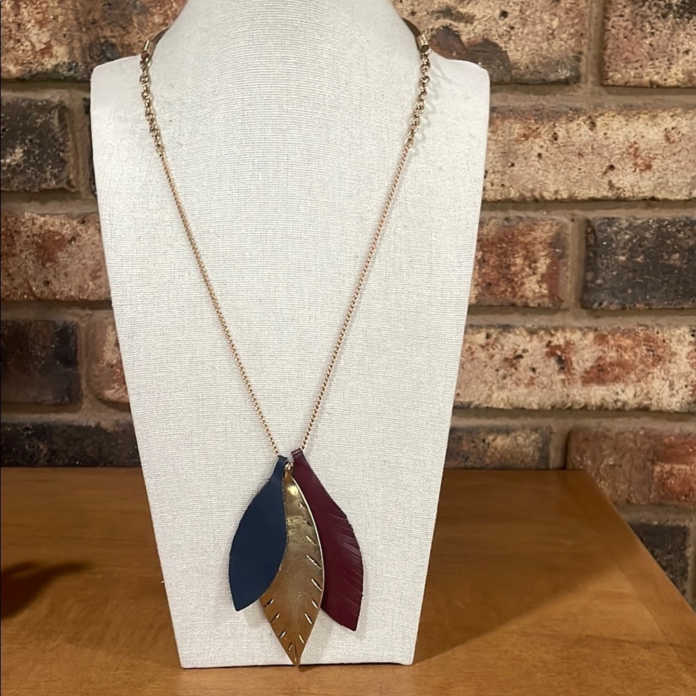 Jade & Jasper leather and gold tone boho leaf necklace